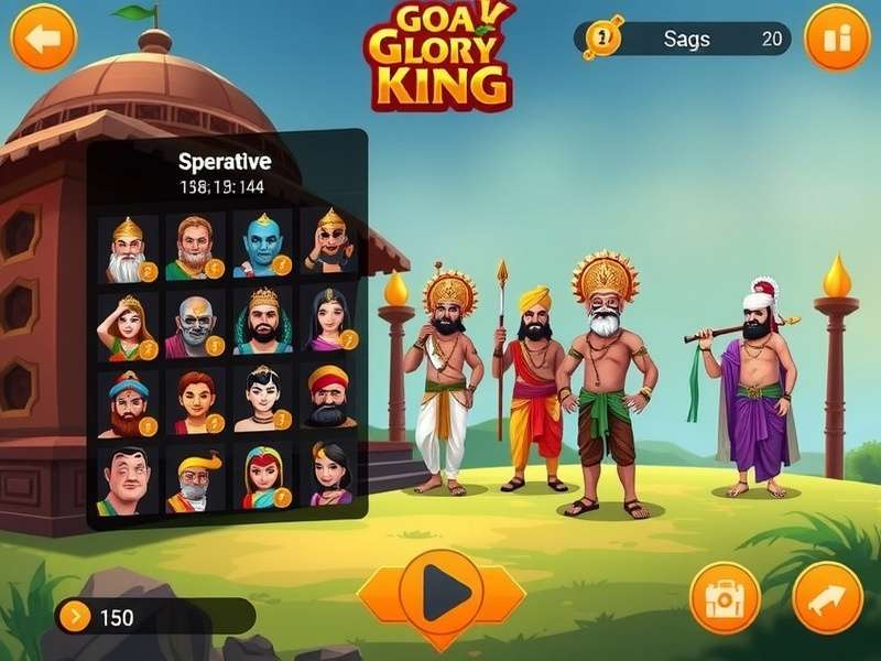 Goa Glory King character selection screen with diverse Indian avatars